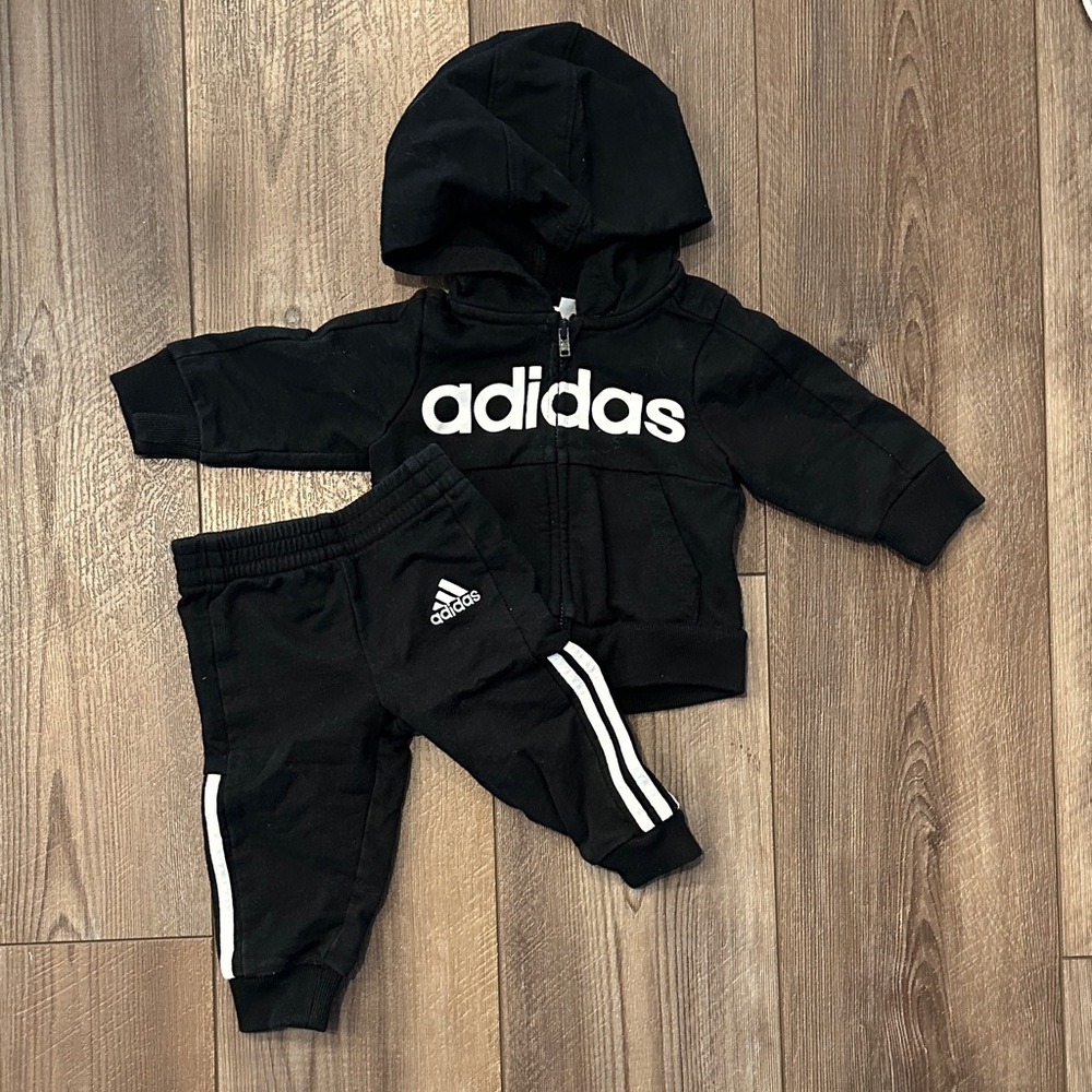 Adidas Kids Black Jogger Set with Hoodie